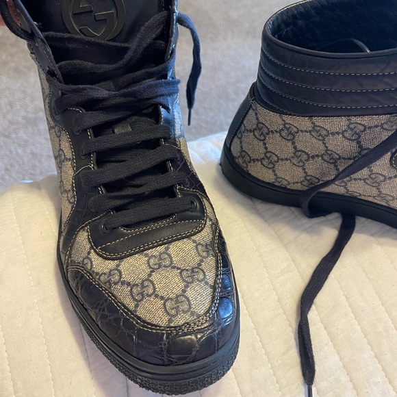 Gucci GG Imprime High Top Crocodile Skin Leather/Canvas Shoes Men’s US 9.5 - Picture 3 of 13